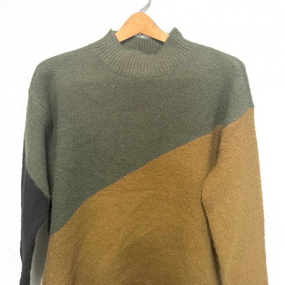 RDI Womens Sweater Long Sleeve Diagonal Color Blocked Brown Green Size XS/TP/XP - Picture 9 of 10
